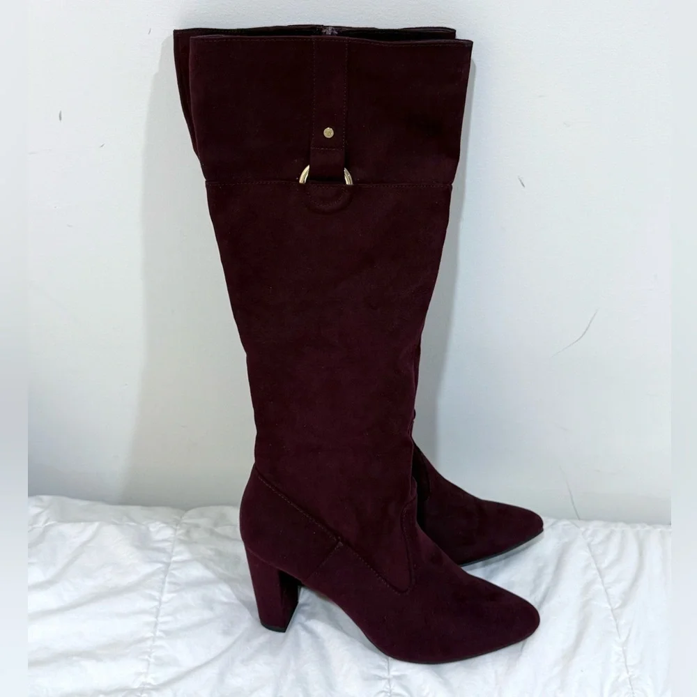 Jones New York Kendra Over the Knee Burgundy Boots faux suede sz 8